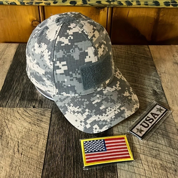 RIP STOP DIGITAL GREEN CAMO TACTICAL HAT WITH HOOK AND LOOP PATCHES - Picture 1 of 8